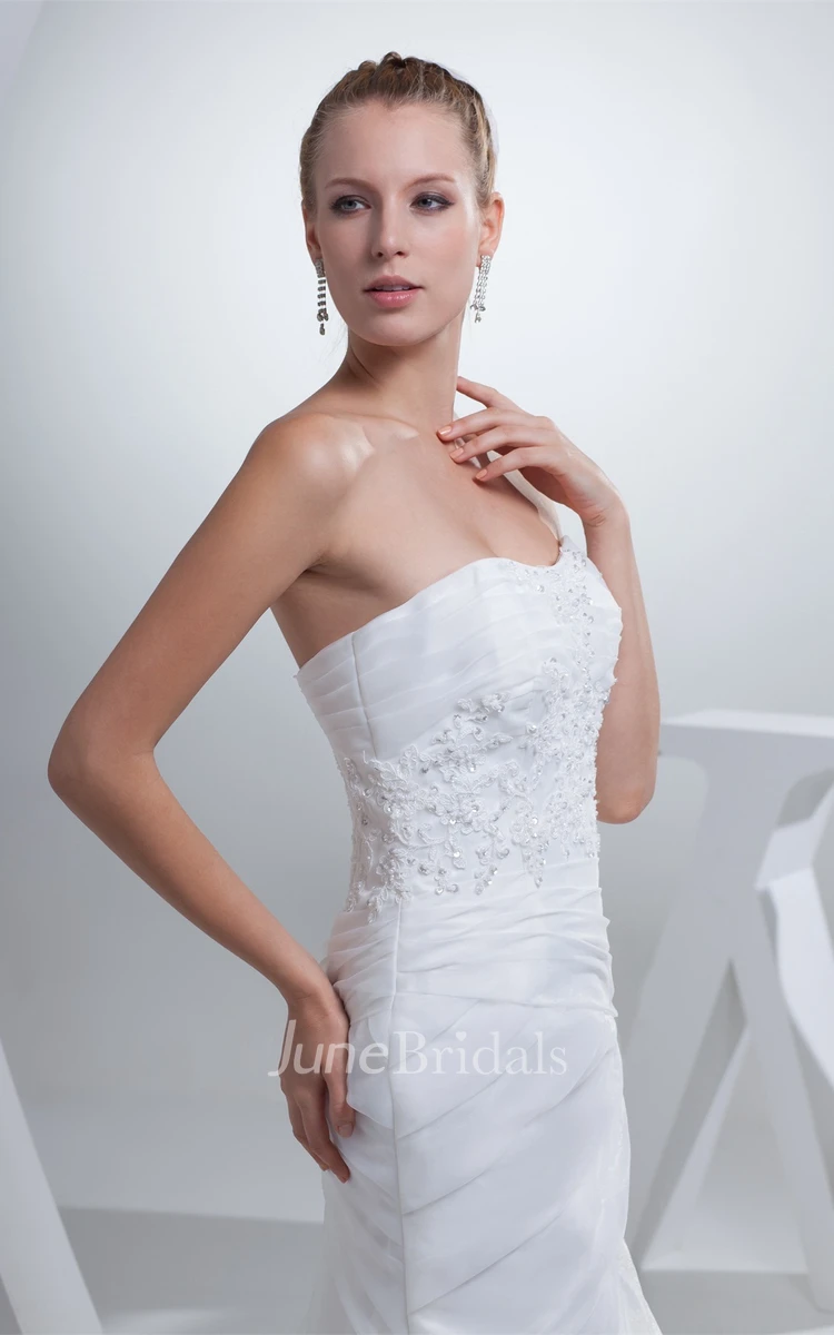 Strapless Appliqued Column Dress with Tiers and Appliques