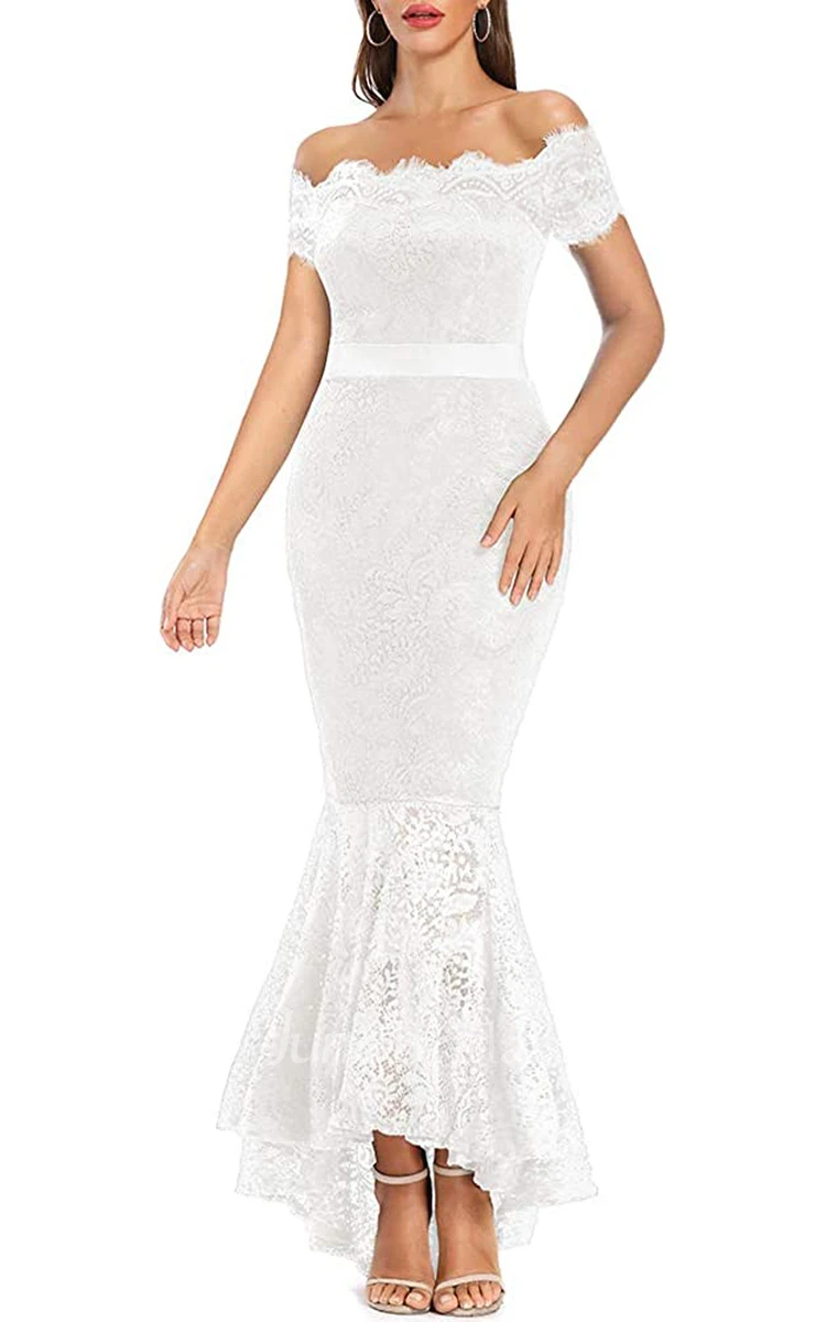 Mermaid Off-the-shoulder Lace Evening Dress With Sash