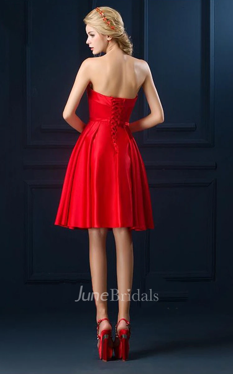 Adorable Strapless Knee Length Dress with Belt