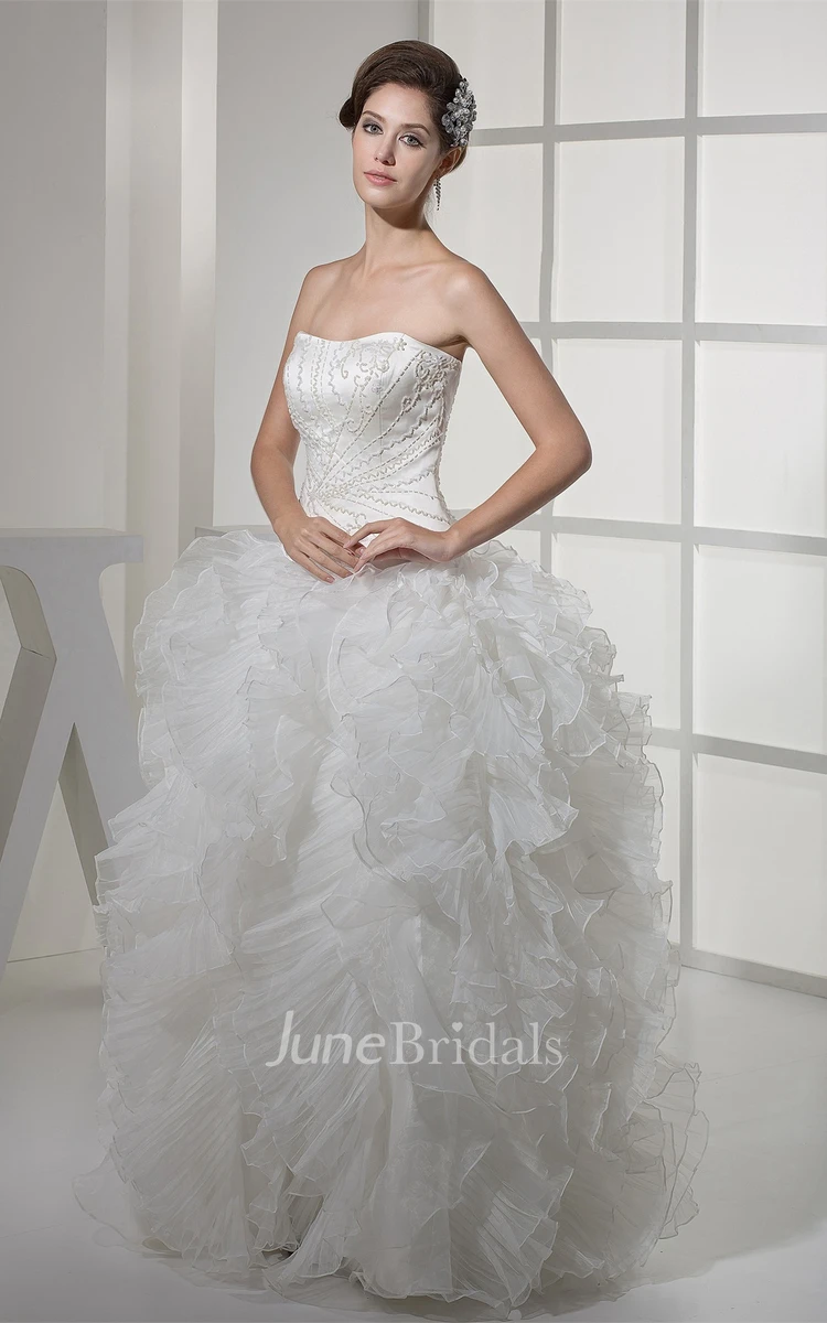 Sweetheart Satin Bodice Ball Dress with Ruffles and Embellishment