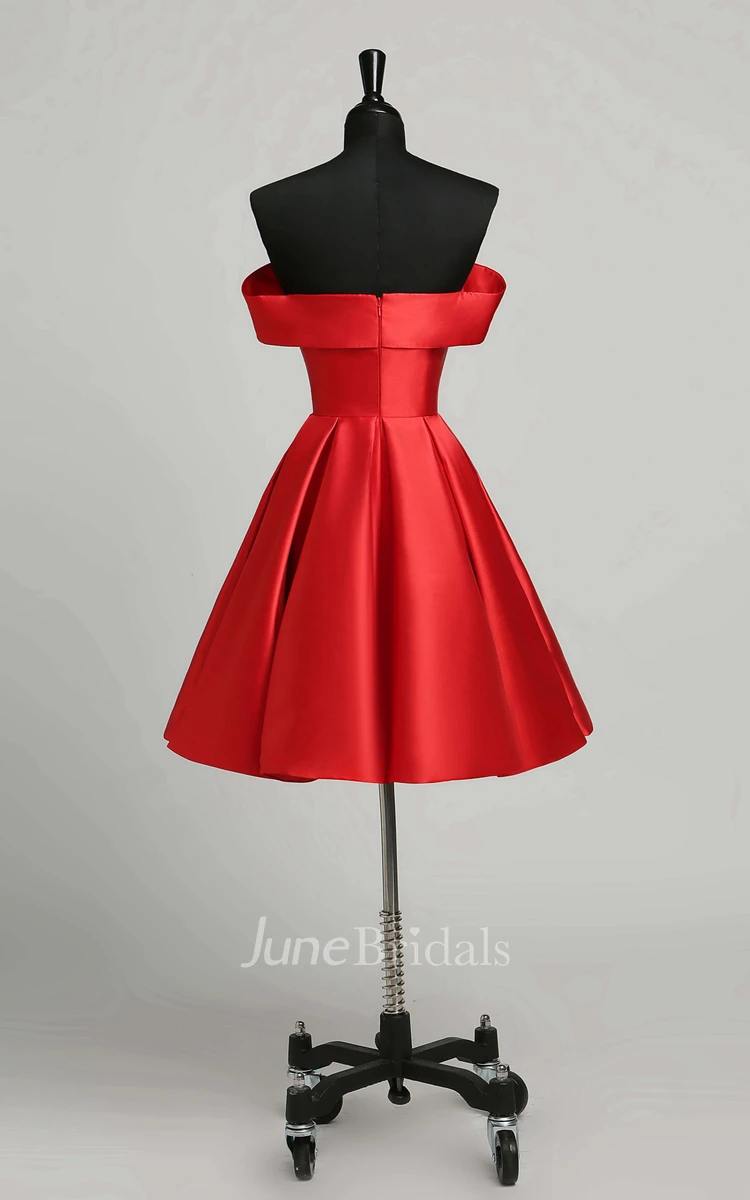 A-Line Off-the-shoulder Satin Elegant Romantic Short Mini Sleeveless Open Back Zipper Dress