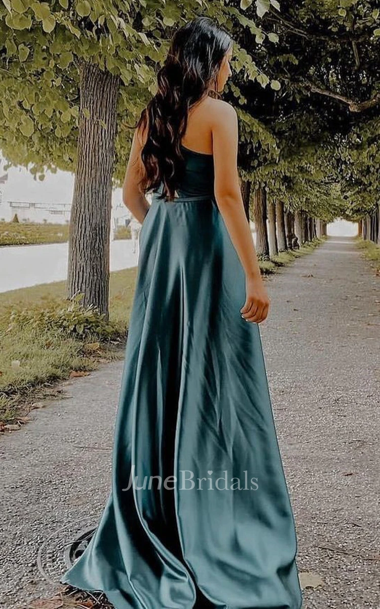Satin A-Line One-shoulder Simple Sexy Country Prom Dress With Zipper Back