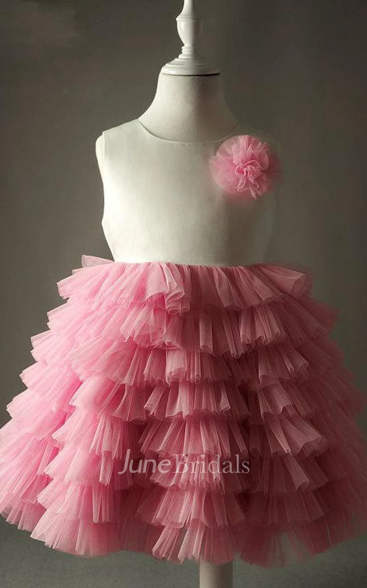 Ball Gown Lace Dress With Ruffles and Flower