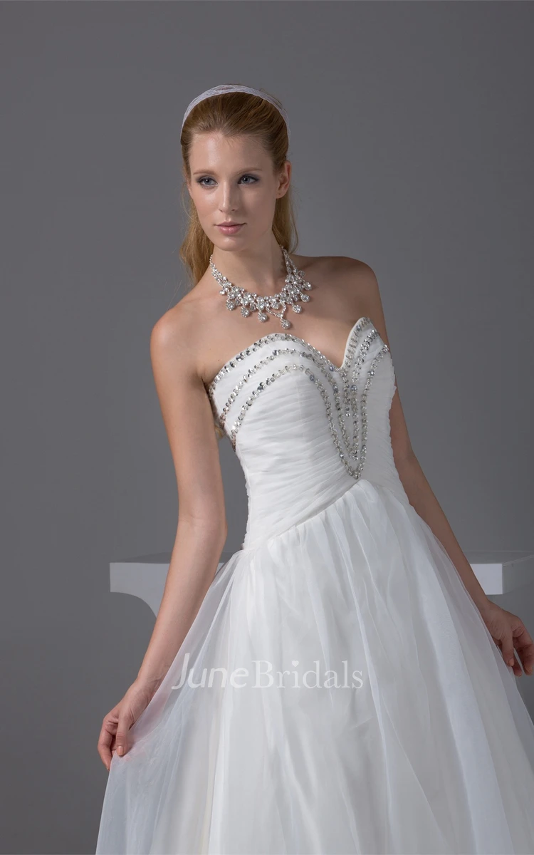 Sweetheart Tulle A-Line Gown with Rhinestone and Pleats