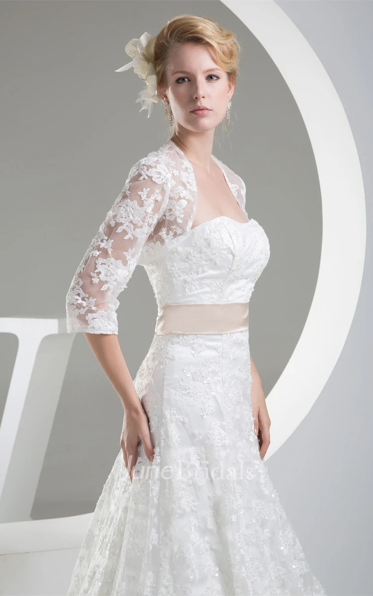 Strapless Lace A-Line Dress with Bolero and Brush Train