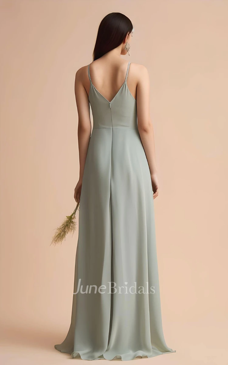 A-Line Chiffon Sleeveless Halter Bridesmaid Dress 2023 Bohemian Spaghetti Simple Sexy Bohemian Elegant Floor-length