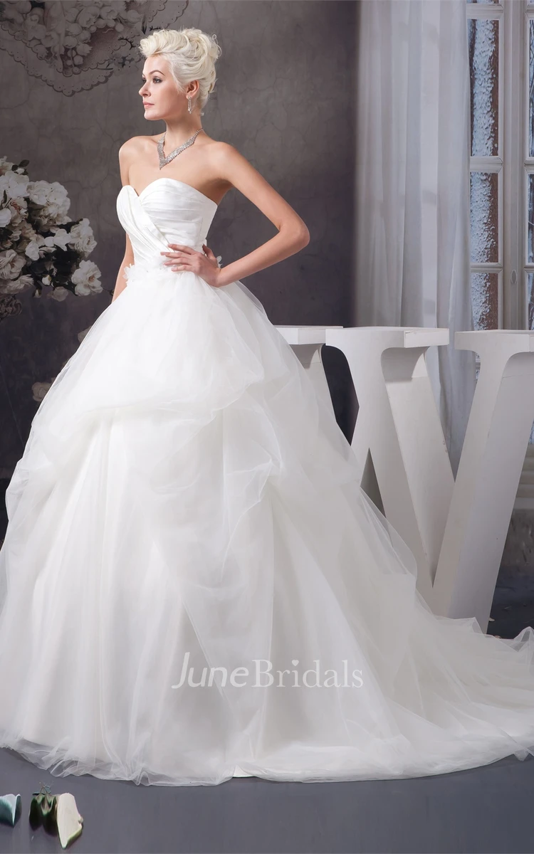 Sweetheart Criss-Cross Tulle Gown with Pick Up and Floral Waist