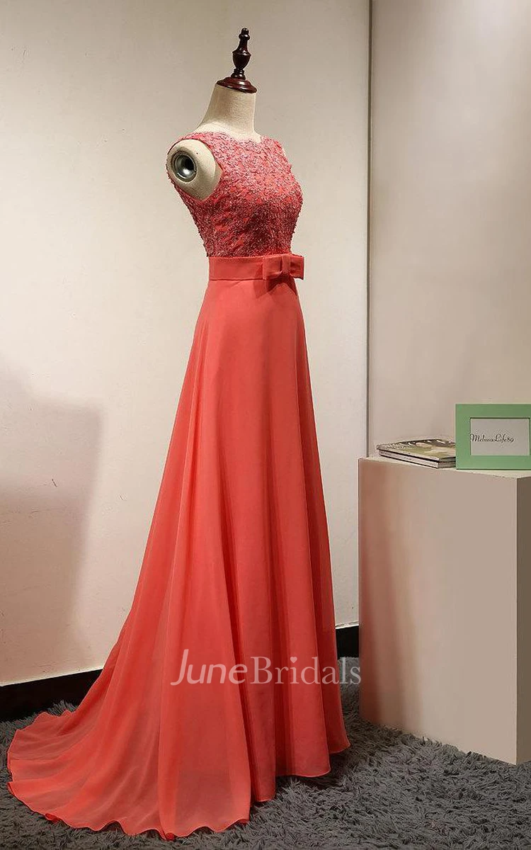 Long Coral Casual Lace Appliques Gown