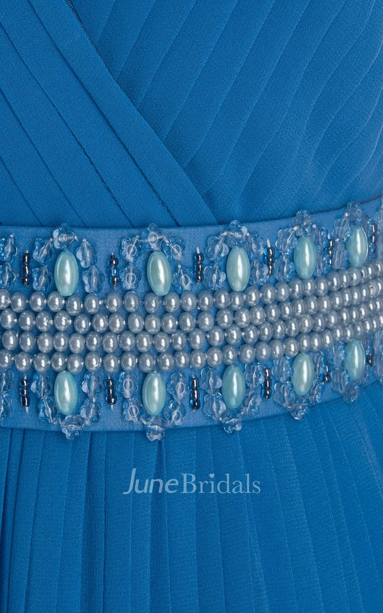 Sleeveless V-neck Short Dress With Pearls