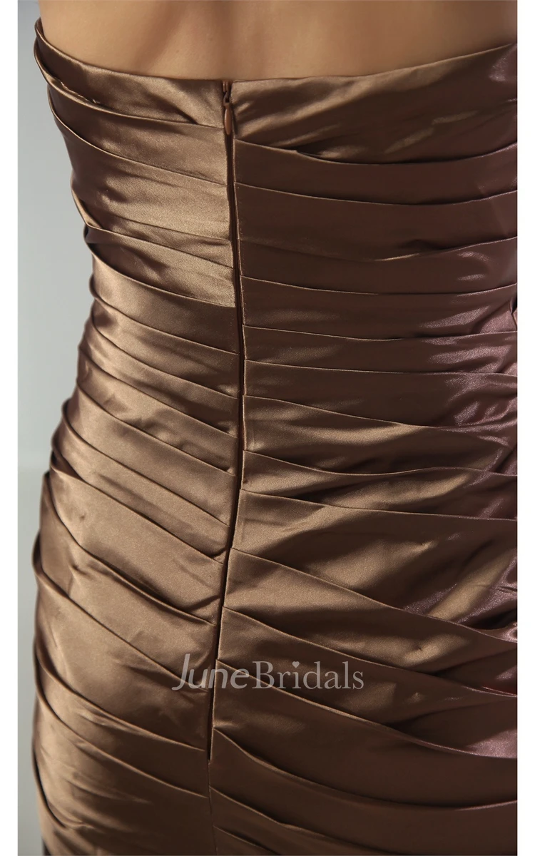 Strapless Satin Ankle-Length Dress with Ruched Bodice