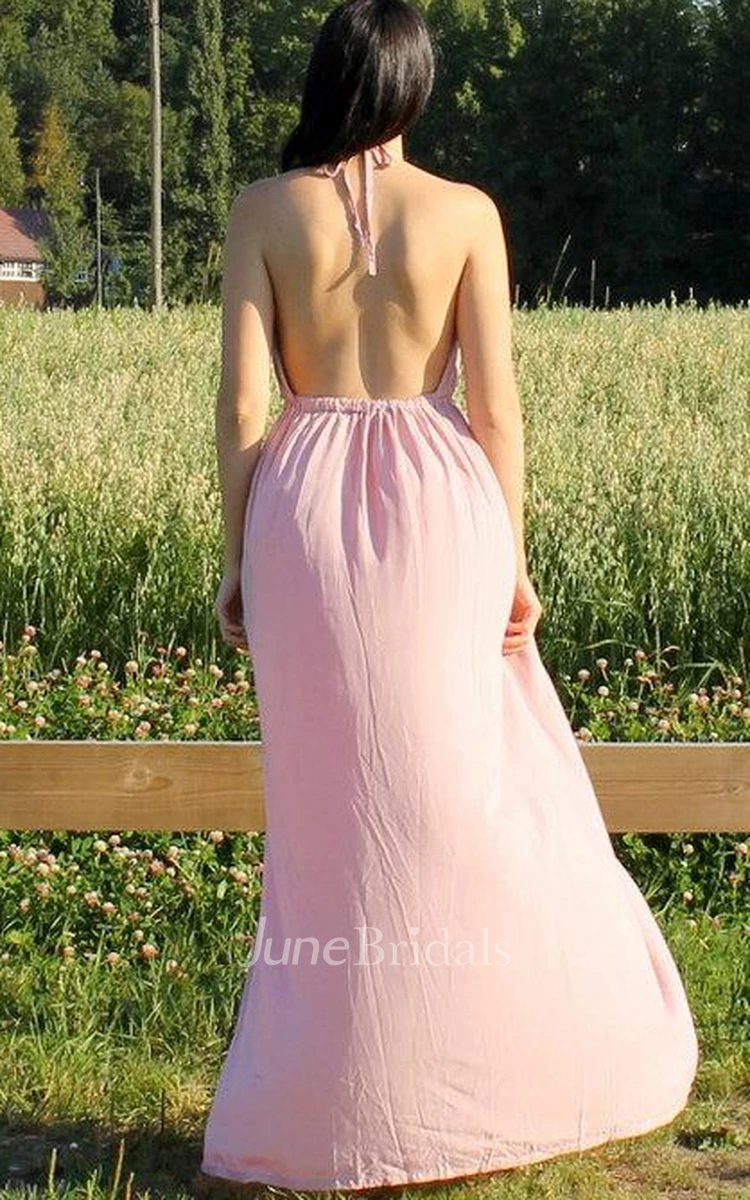 Wedding Prom Evening Open Back Backless Pink Maxi Dress