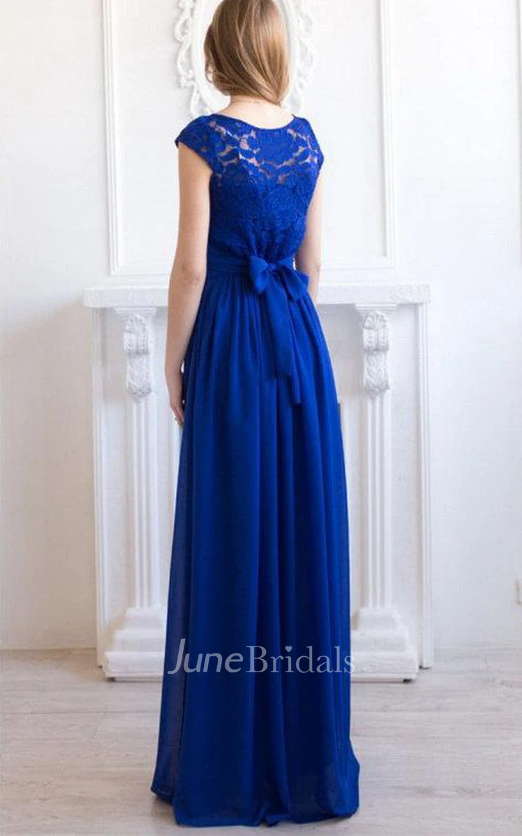 Cobalt Blue Maxi Chiffon Lace Bridesmaid Evening Wedding Party Dress