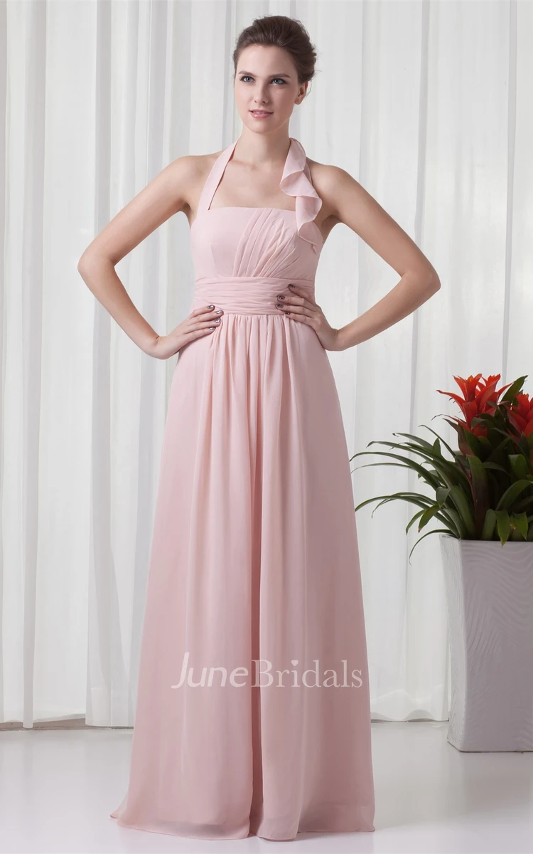 Chiffon Floor-Length Pleated Dress with Halter