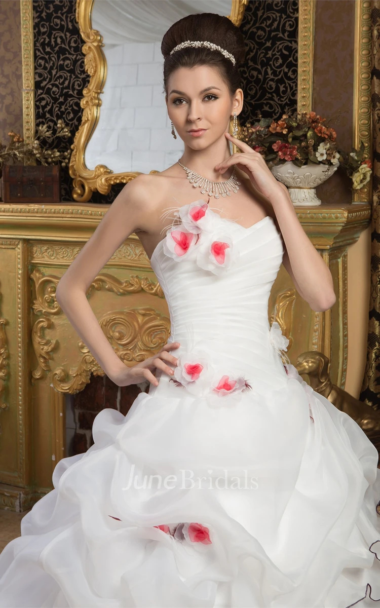 Sweetheart Criss-Cross Pick-Up Ball Gown with Flower with