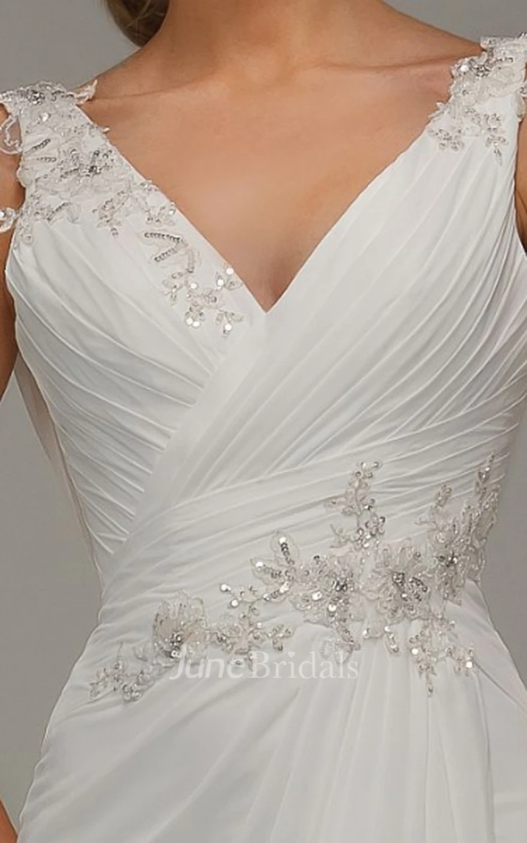 Sparkly Elegant V-Neck Sleeveless Sheath Wedding Dress Sexy Unique Cowl Back Backless Ruched Ruffled Bridal Gown