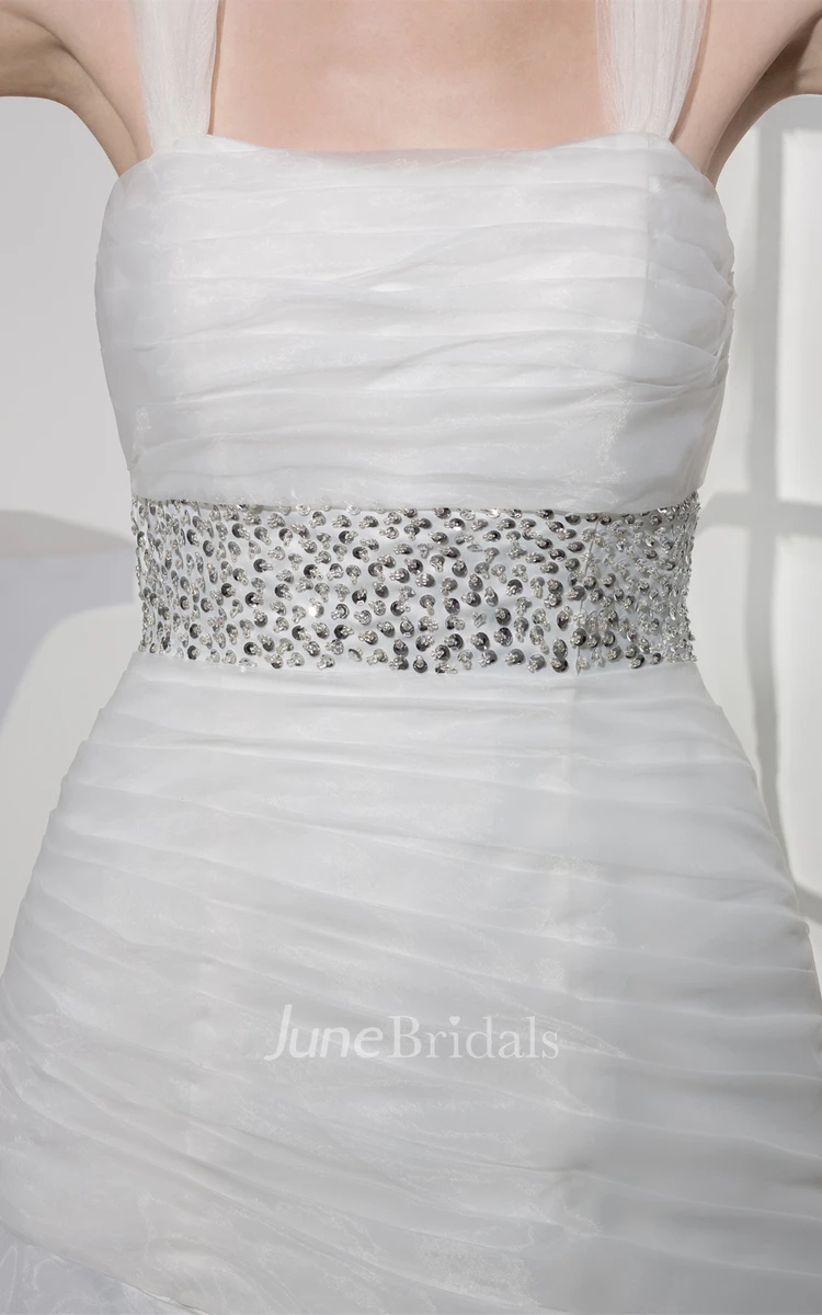 Strapped Mermaid Ruched Gown with Jeweled Waist