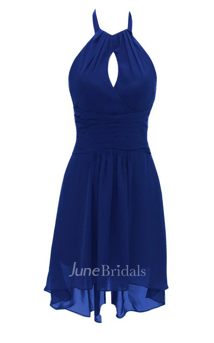 Halter Notched Short Dress With Ruched Band