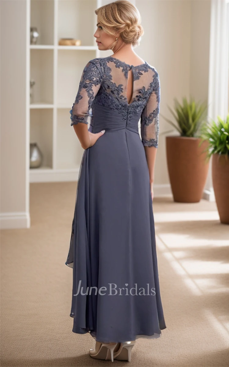 Modest Sheath Long Sleeve Winter Mother of Bride Dress with Chiffon Bateau Neck Ankle-length