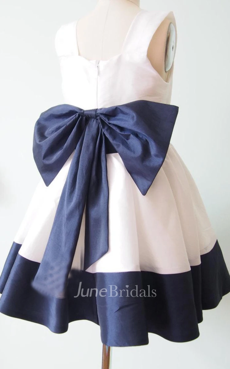 strapped Square Taffeta Dress With Bow&Flower