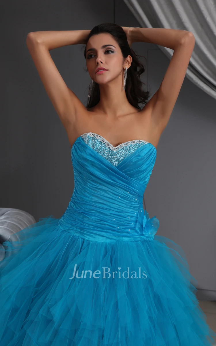 A-Line Ruffled Sweetheart Sleeveless Princess Ball Gown With Tulle Ruffles