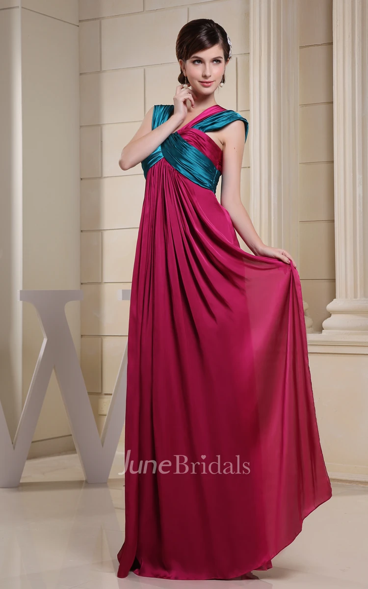 Mute-Color Empire Floor-Length Dress With Pleats