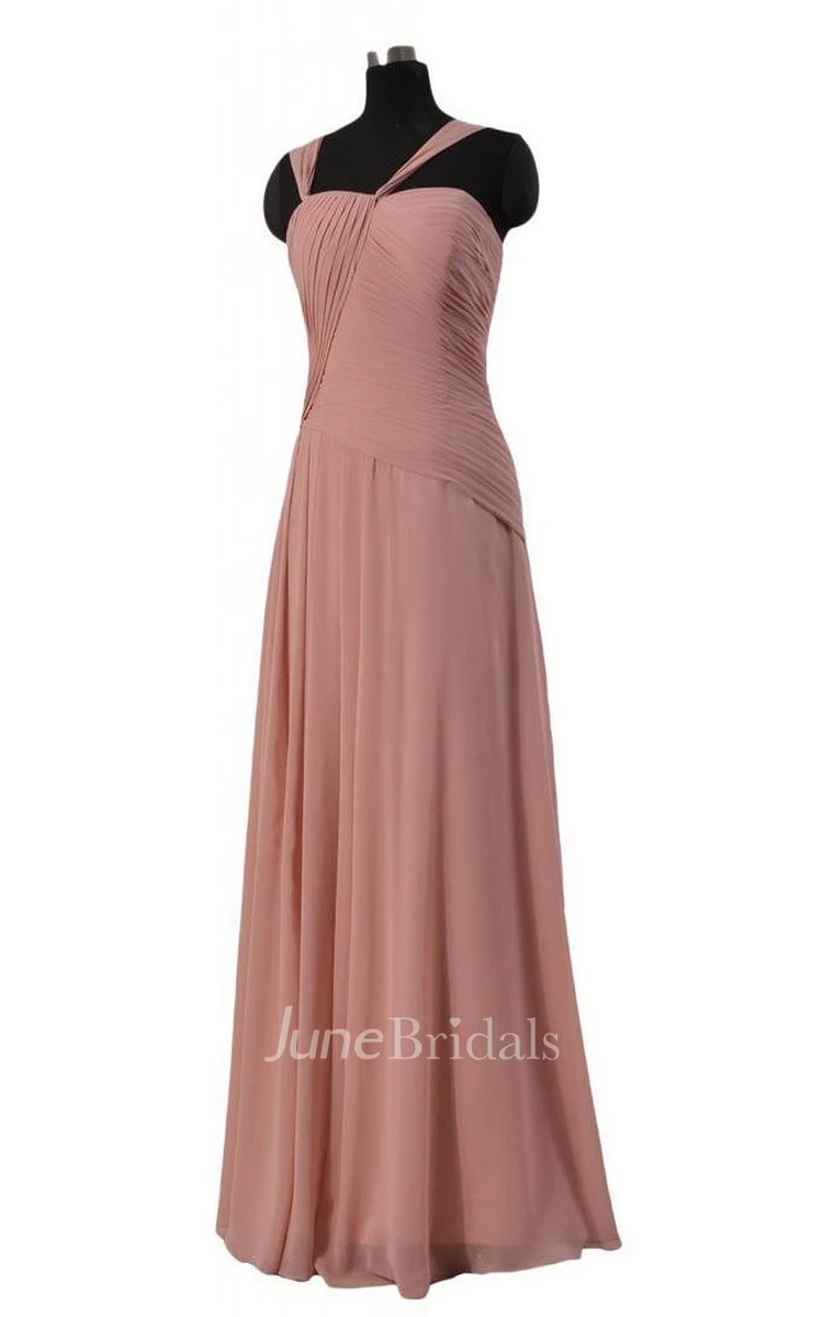 Stylish Ruched Chiffon A-line Gown With Lace-up Back
