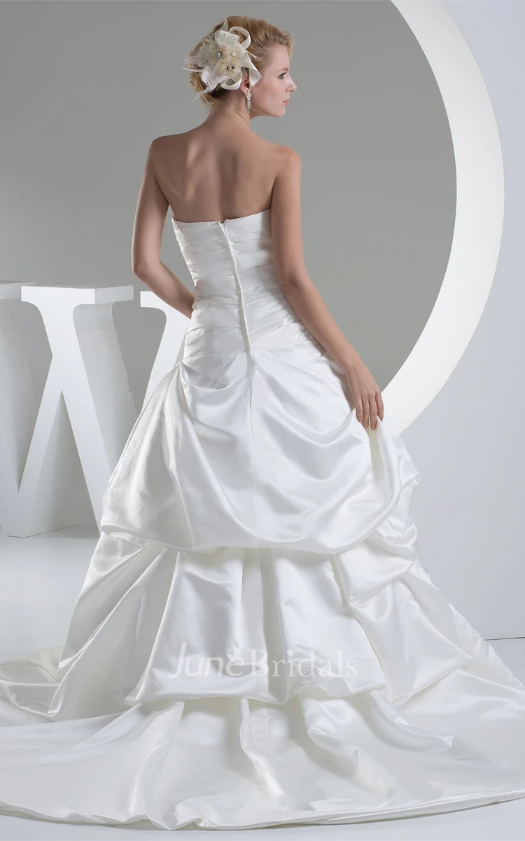 Sweetheart Ruched Pick-Up Gown with Ruffles and Court Train