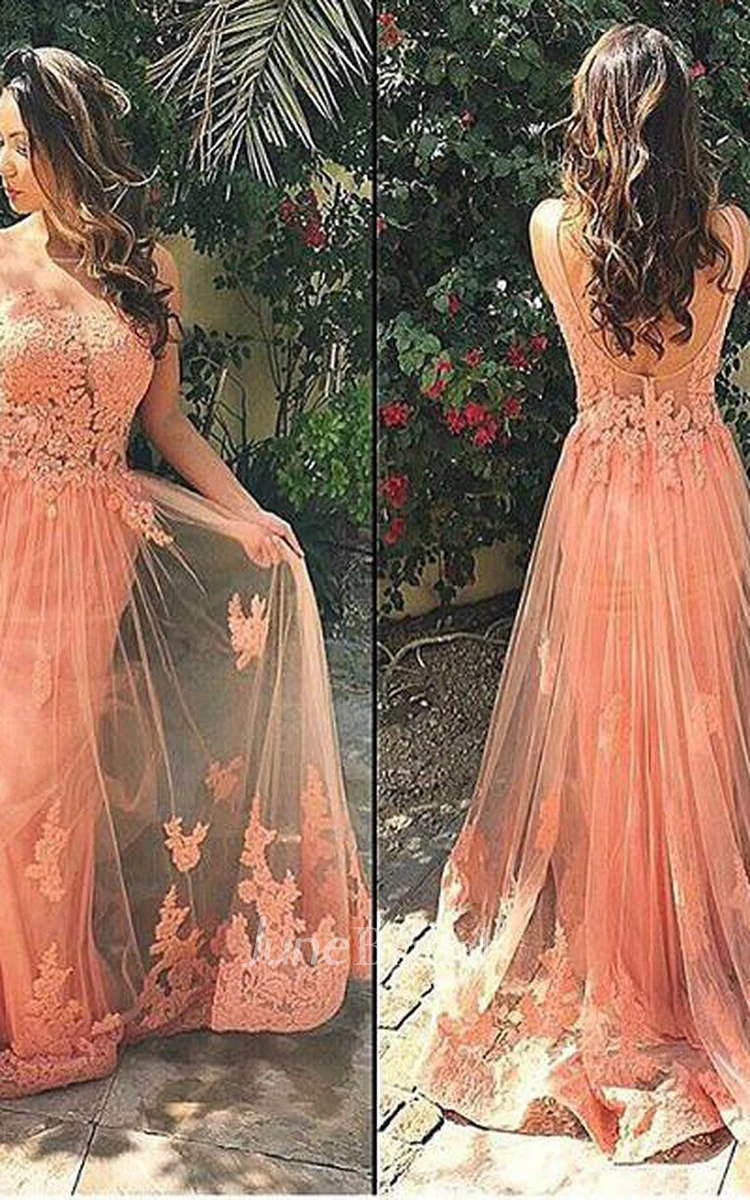Gorgeous Sleeveless Lace Prom Dress Tulle Open Back