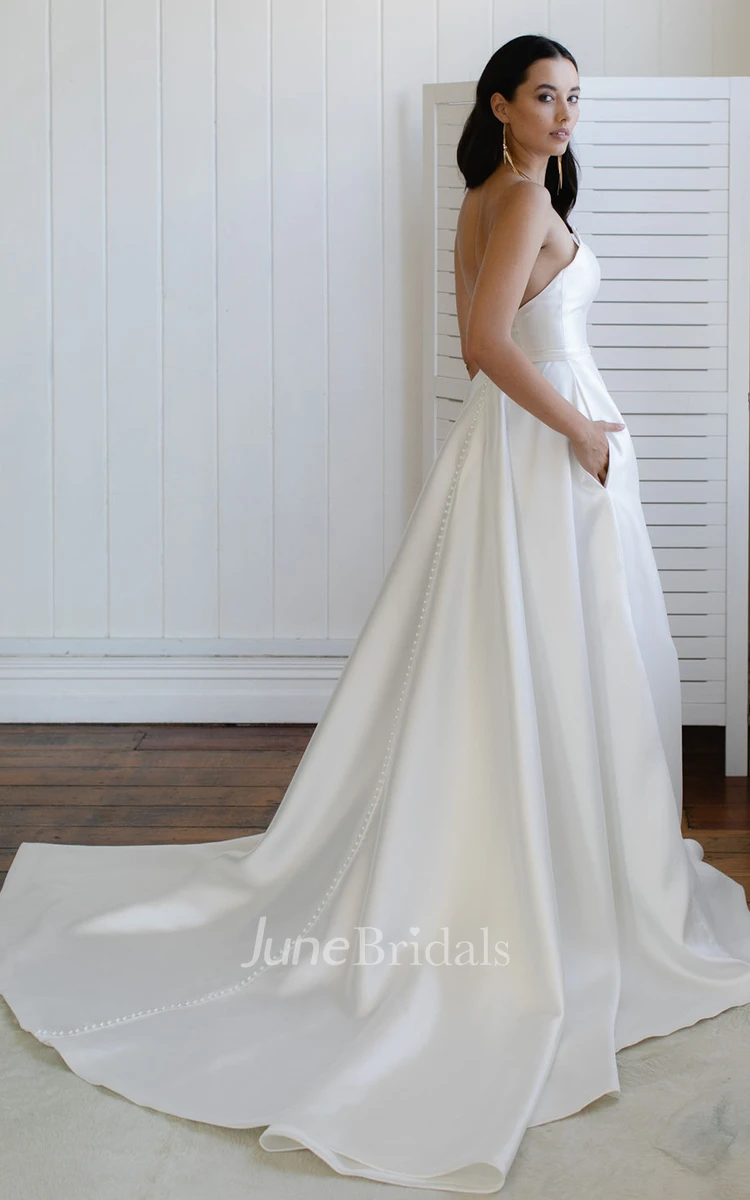 Court Train Sexy Sweetheart A Line Wedding Dress with Pockets