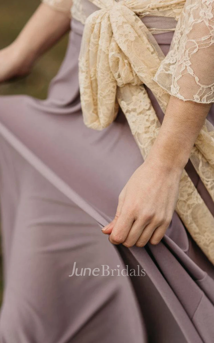 Long Sleeve Lace&Jersey&Satin Dress