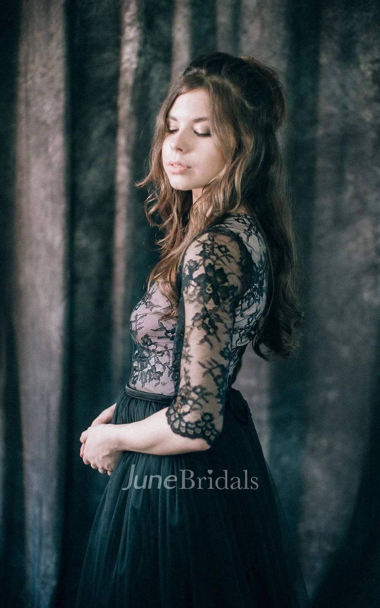 Sheath V-neck Floor-length Long Sleeve Illusion Low-V Back Lace Wedding Dress Black