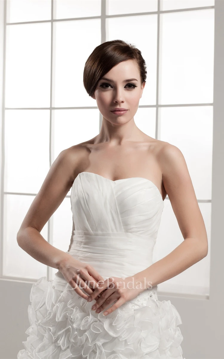 Sweetheart Criss-Cross Ruffled A-Line Gown with Beading