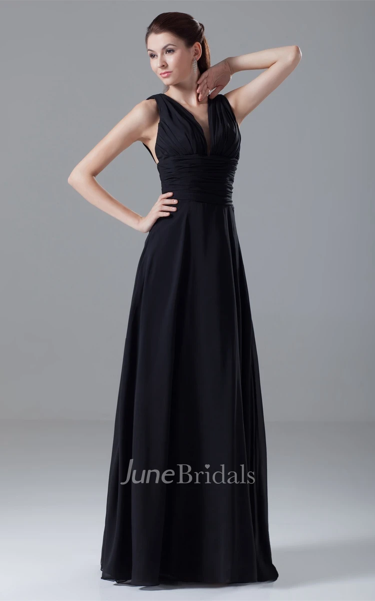 Strapped Chiffon Maxi Dress with Ruching and Low-V Back