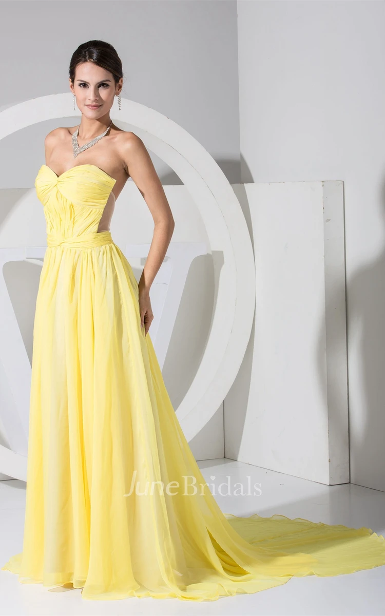 Sweetheart Chiffon Pleated Dress with Ruching Backless Design