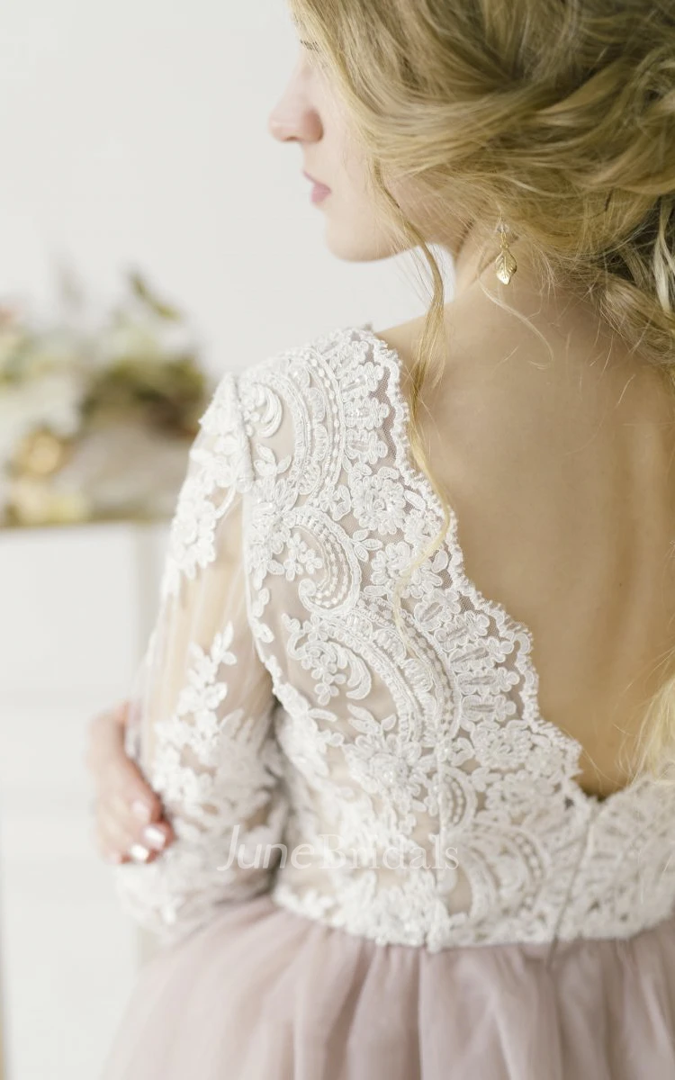 Lace V-neck 3/4 Sleeve Adorable Tulle Wedding Dress