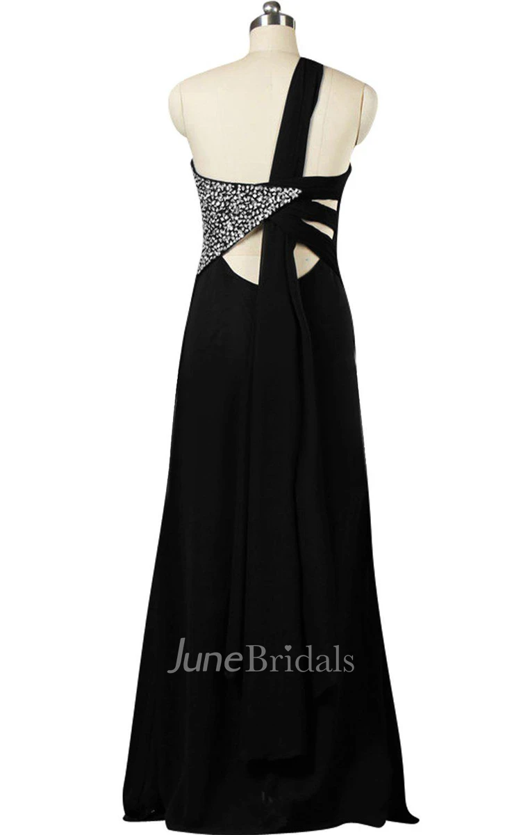 One-shoulder A-line Chiffon Dress With Side Beadings