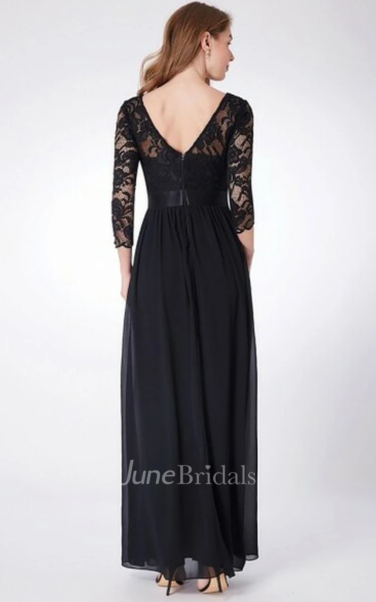 Romantic 3/4 Length Sleeve Floor-length Chiffon A Line Mother of the Bride Dress with Ruching