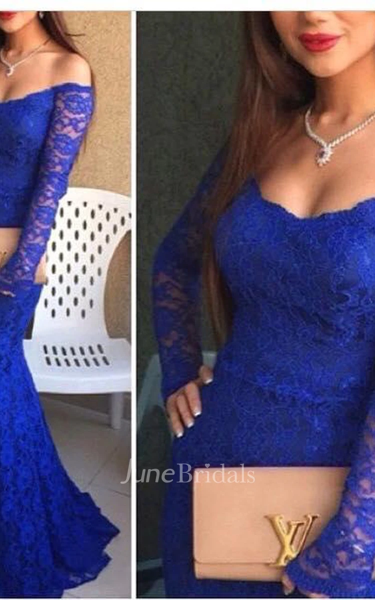 Sexy Off-the-shoulder Royal Blue Evening Dress Lace Mermaid Sweep Train