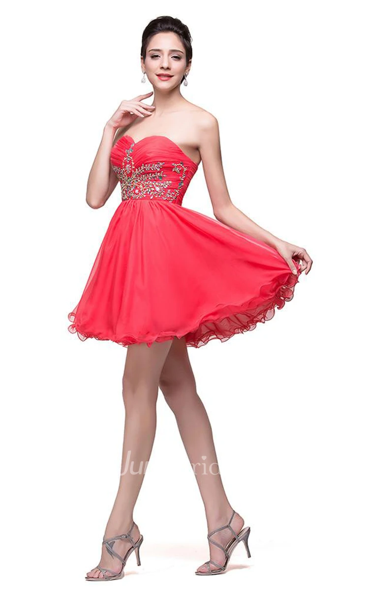 Lovely Watermelon Sweetheart Homeocming Dress Short With Crystals