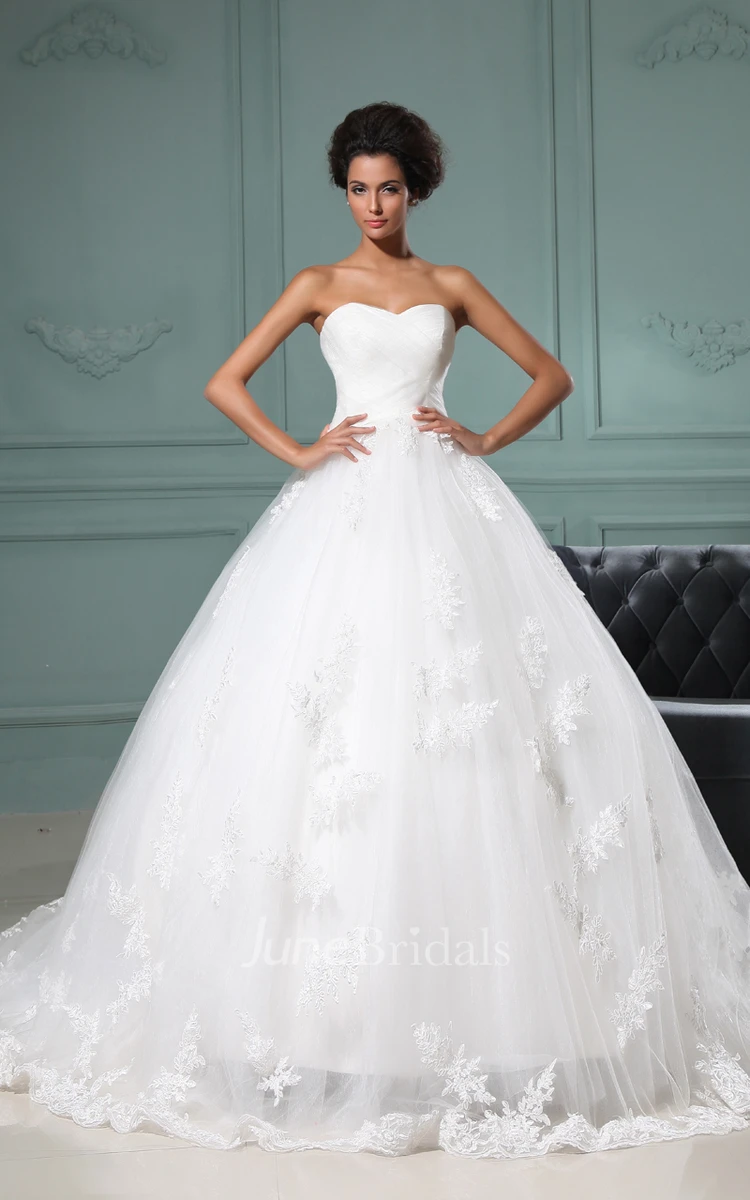Strapless A-Line Gown With Soft Tulle And Lace Bolero