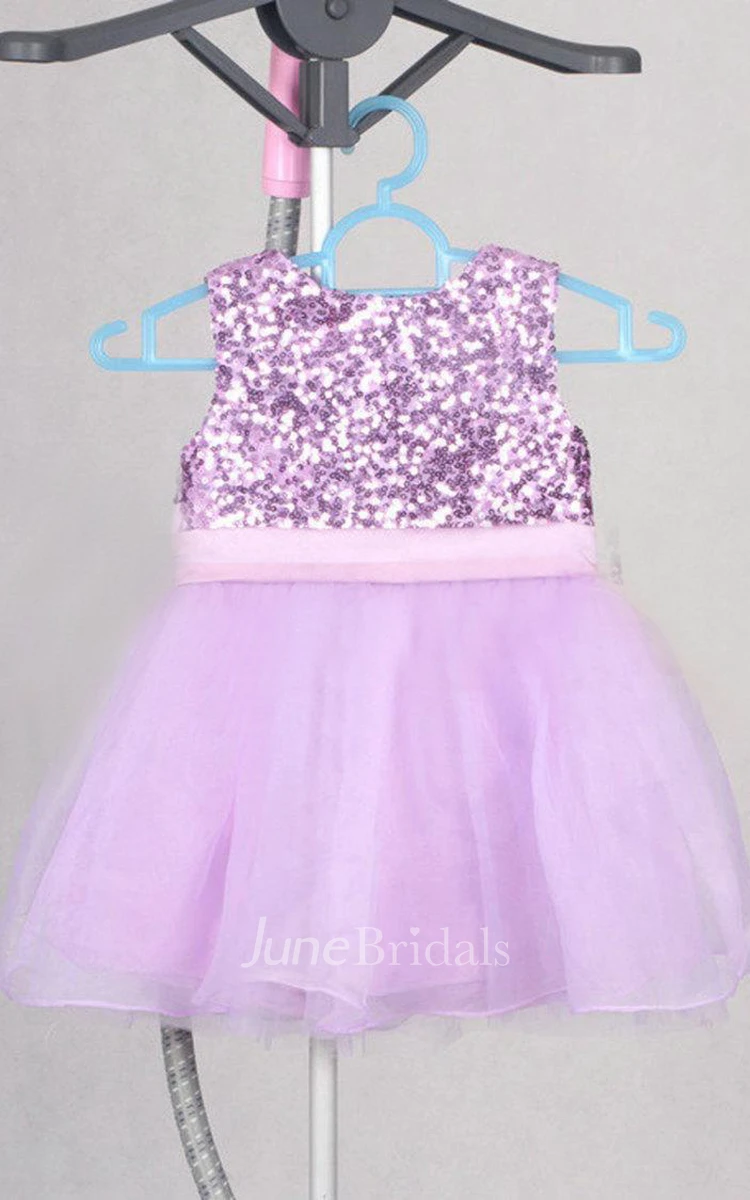 Sleeveless Jewel Tulle Dress With Sequins&Flower