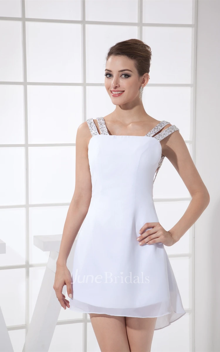 Chiffon Mini A-Line Dress with Beaded Straps and Keyhole Back