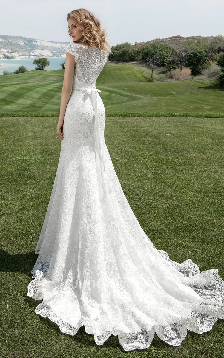 Empire Waist Regency Style Short Sleeve Wedding Dress Bridal Gown