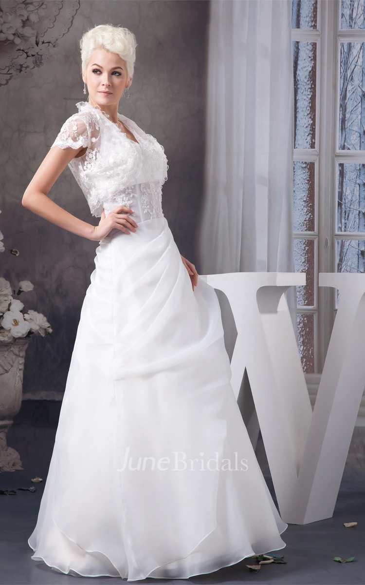 Sleeveless A-Line Tulle Gown with Appliqued and Bolero