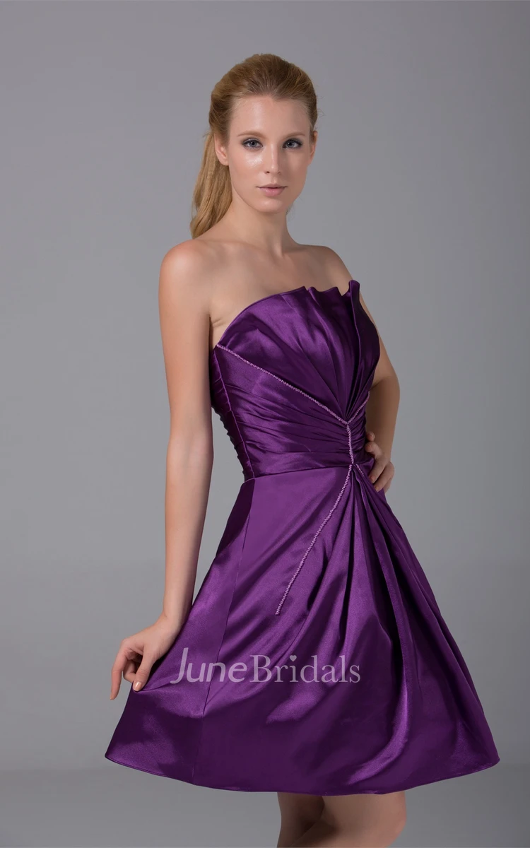 Strapless Satin A-Line Short Dress with Ruching