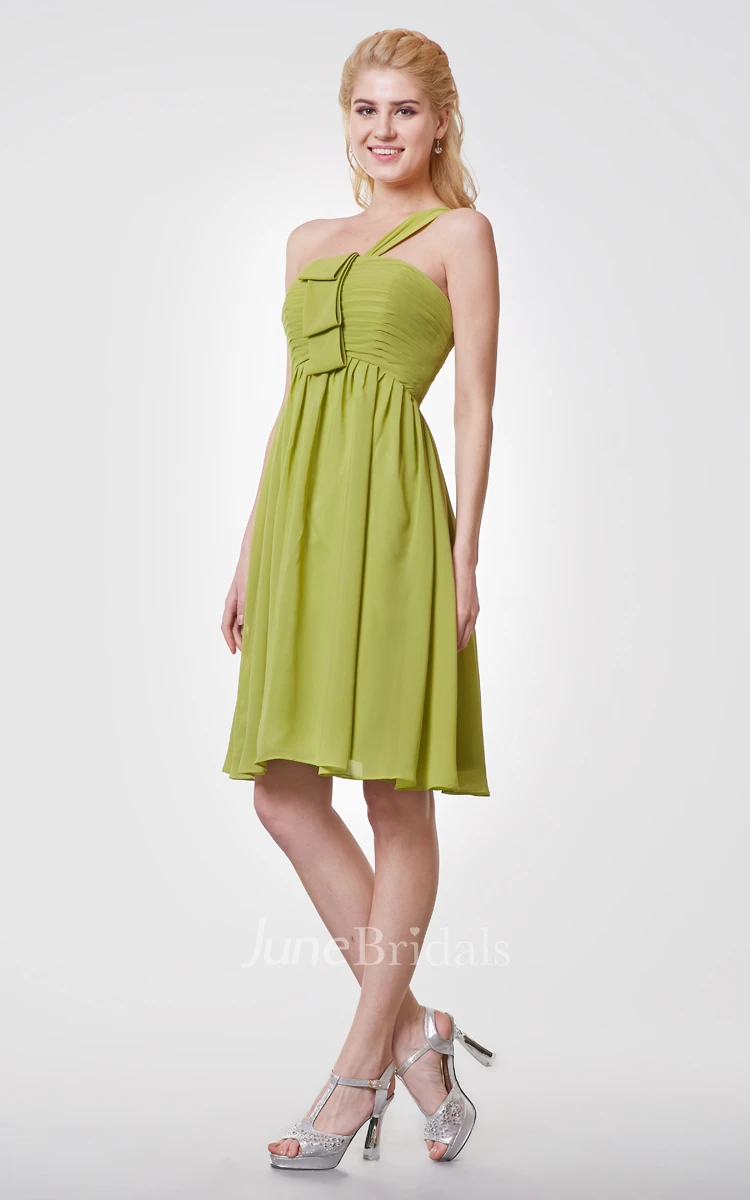 Greek Style One-shoulder Short Chiffon Dress With Ruched Bodice