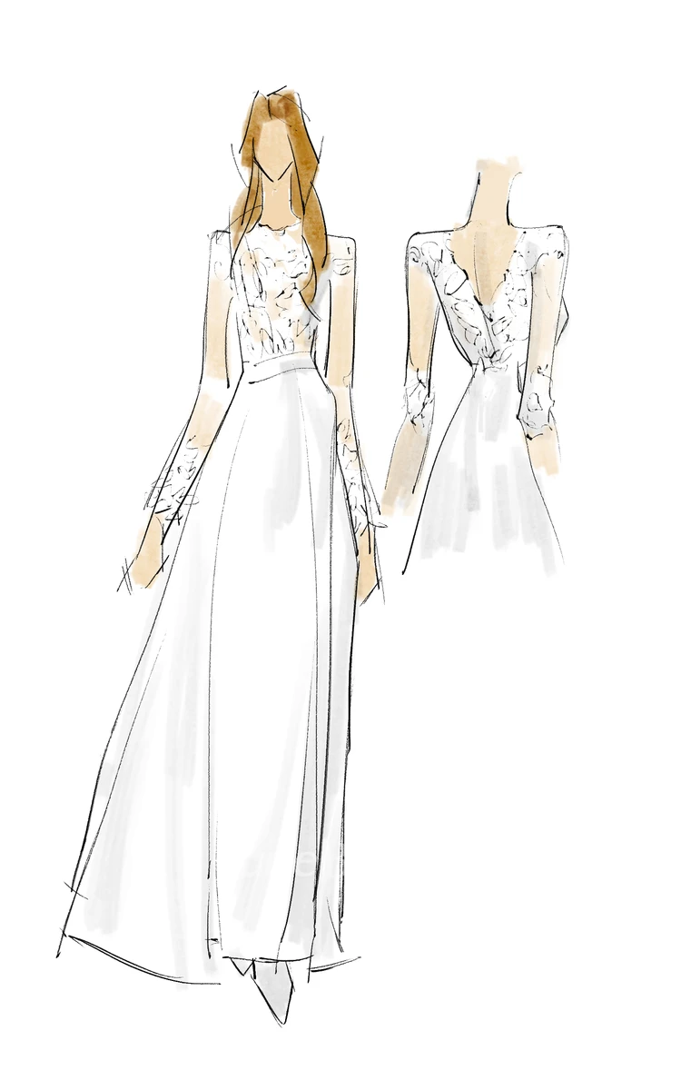 Bohemian Lace Long Sleeves Floor Length A Line Applique Chiffon Boho Bridal Gowns