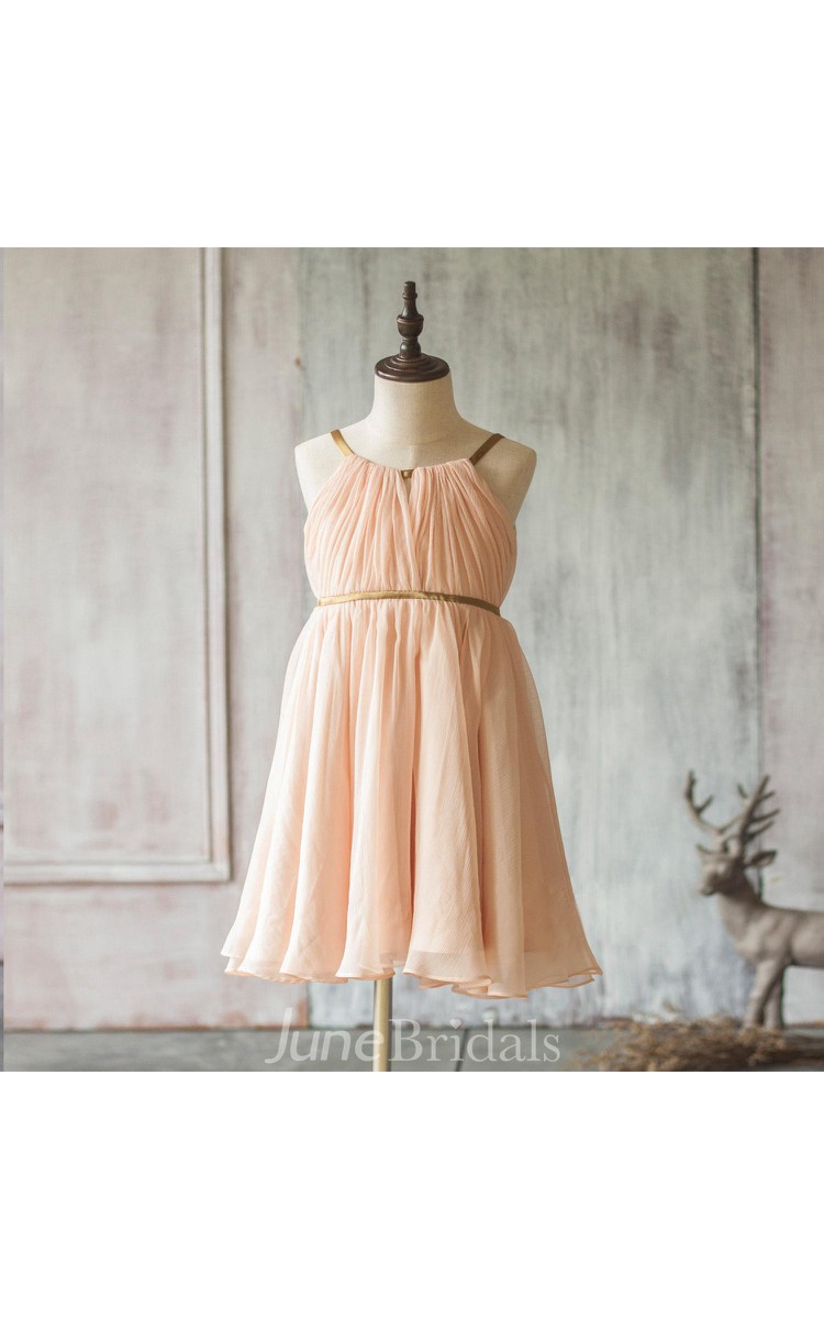 Peach a Line Chiffon Junior Bridesmaid Dress With Spaghetti Strap - June  Bridals