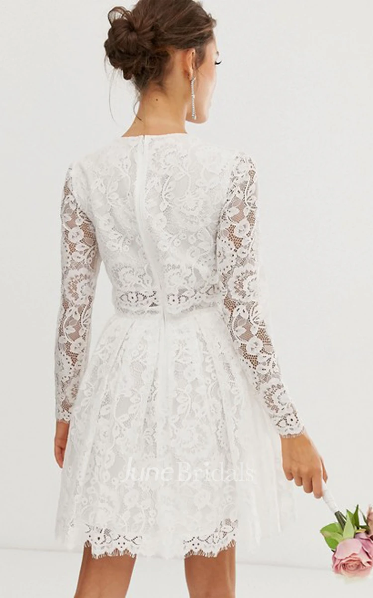 Simple Two Piece Jewel-neck Short Wedding Dress