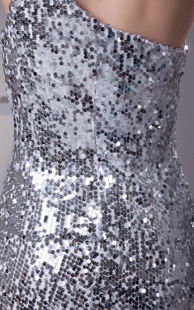 One-Shoulder Sheath Floor-Length Dress with Sequins